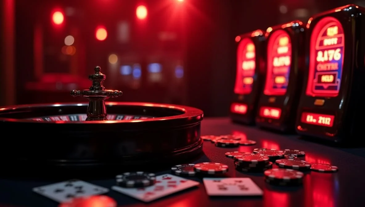 Premium casino scene with luxurious gaming tables